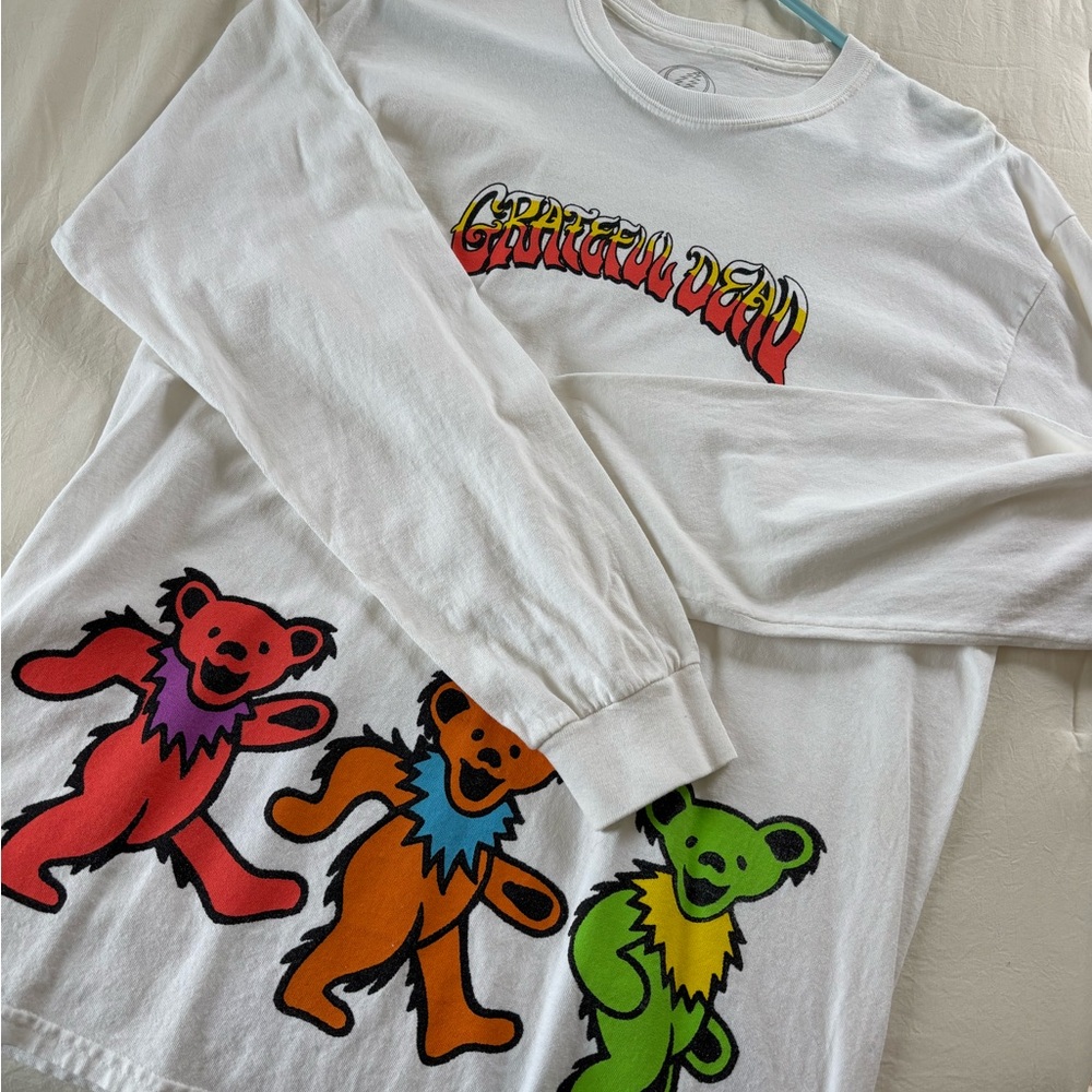 Grateful Dead Long Sleeve Tee - White with Colorful Dancing Bears